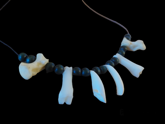 Red deer teeth and roe deer bones amulet necklace
