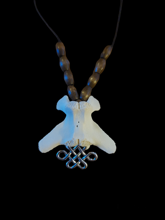 Fox vertebra and endless knot pendant amulet necklace