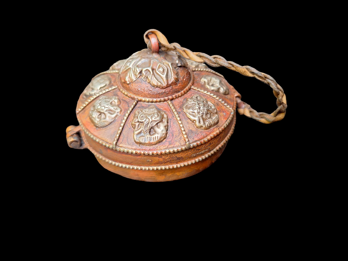 Vintage tingsha bells "Om Mani Padme Hum", with storage case