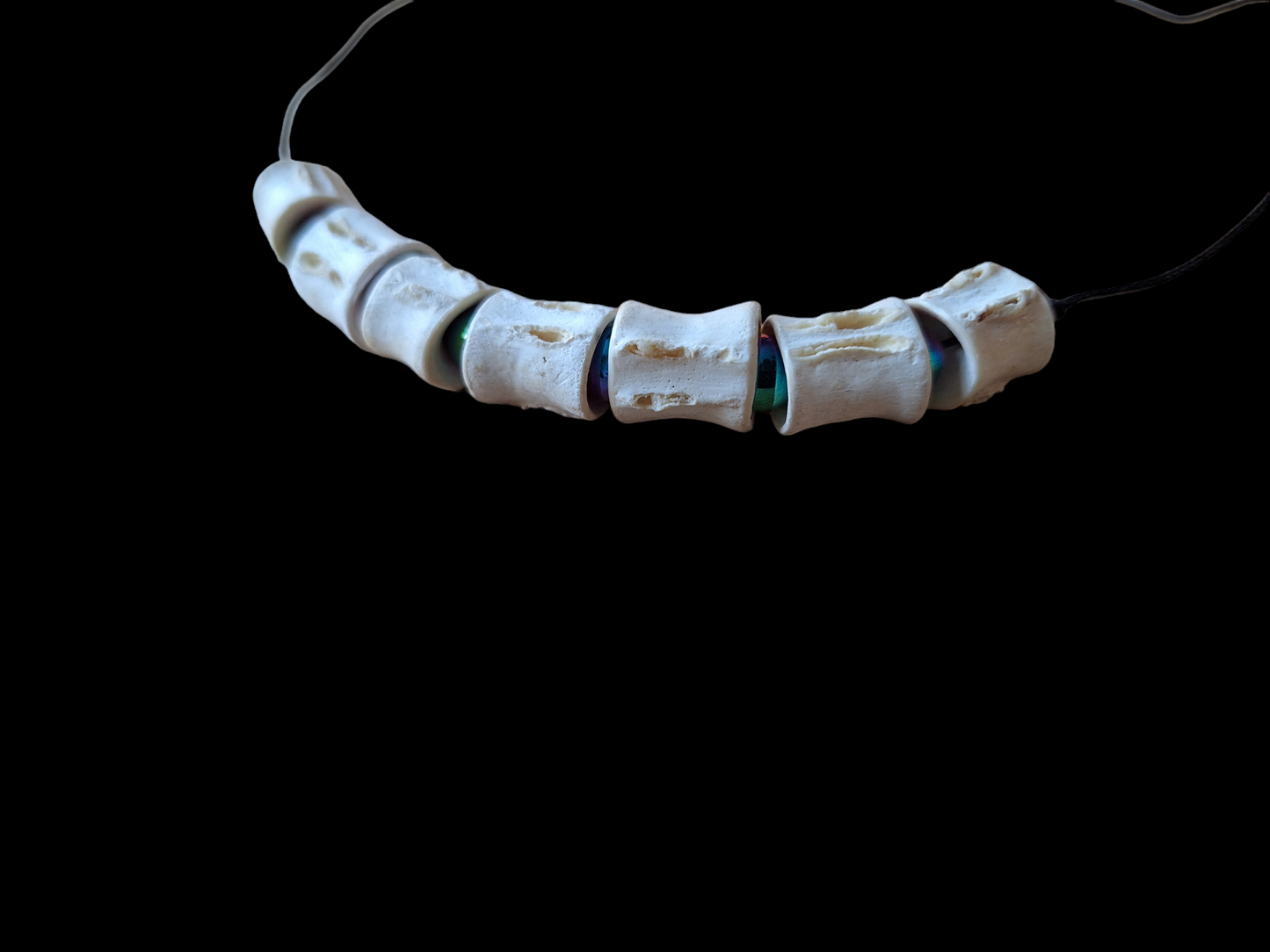 Shark vertebrae and rainbow hematite amulet necklace #1