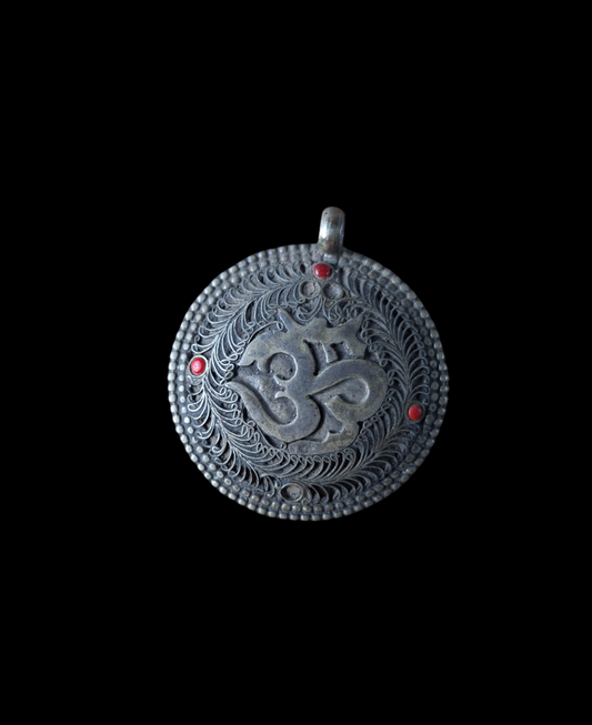Vintage alpaca metal pendant Aum
