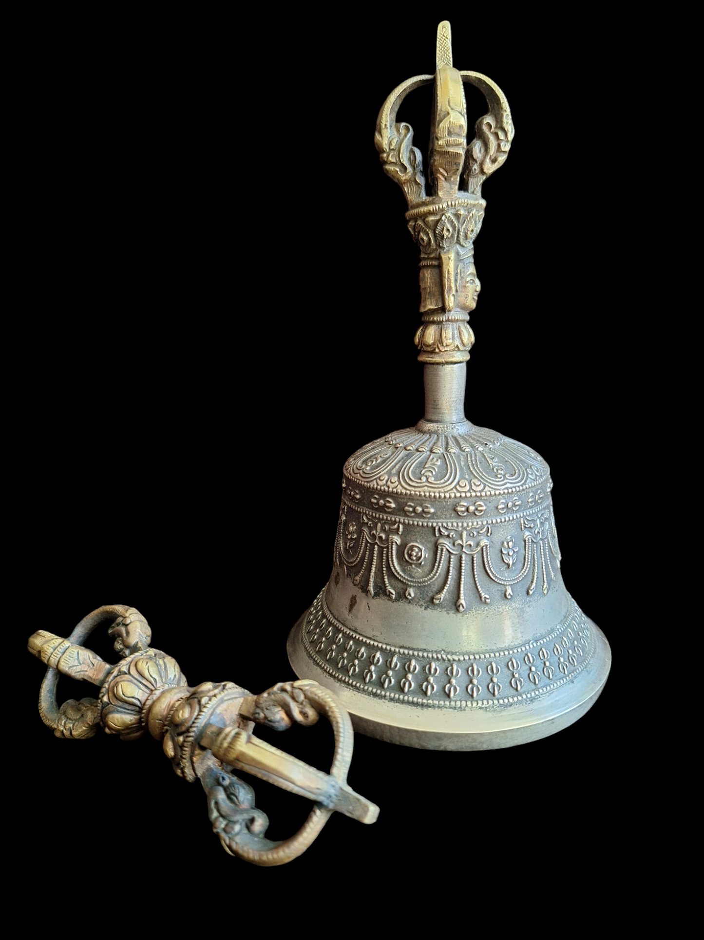 Vintage Tibetan Buddhist bell and dorje set