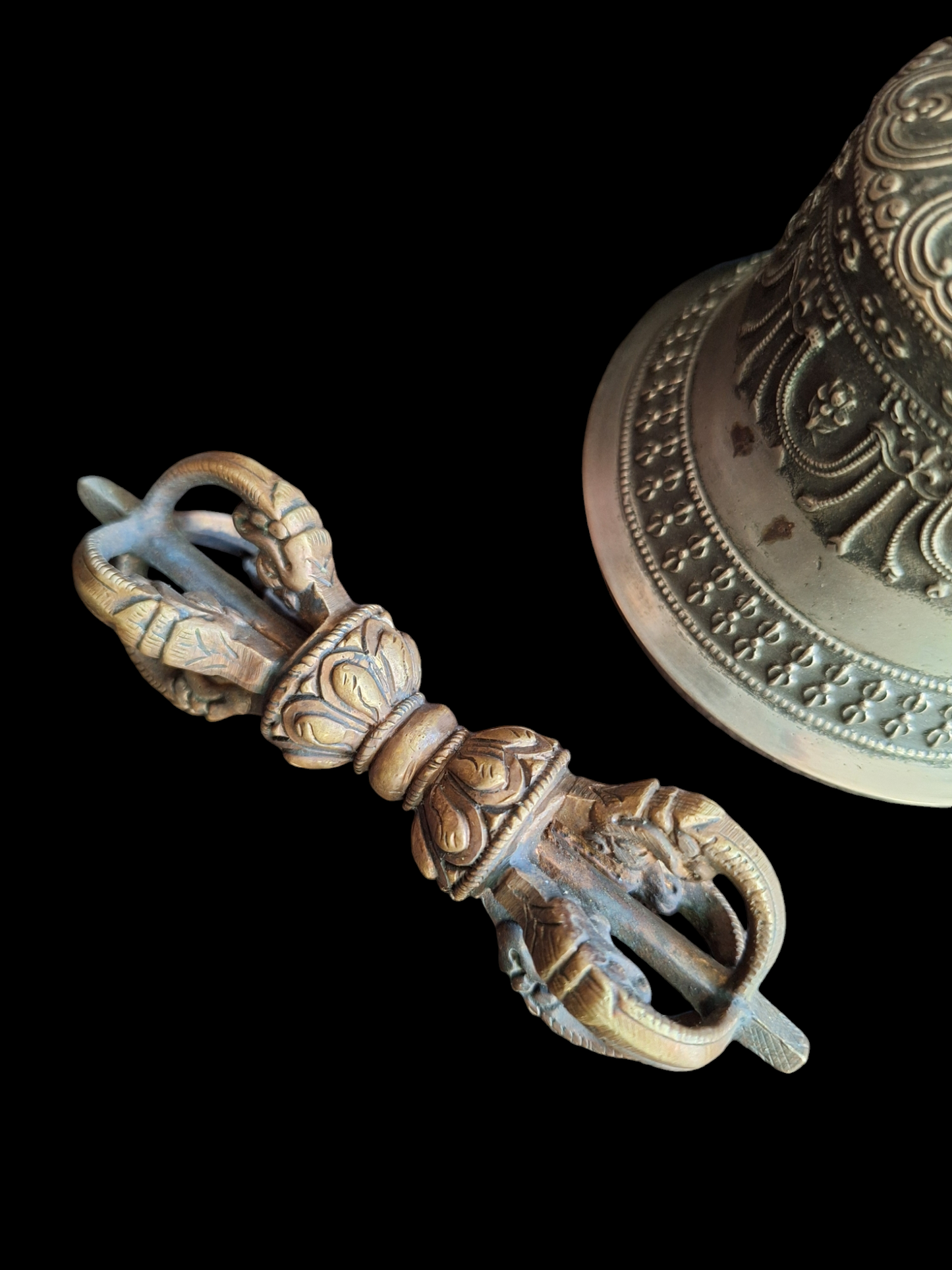 Vintage Tibetan Buddhist bell and dorje set