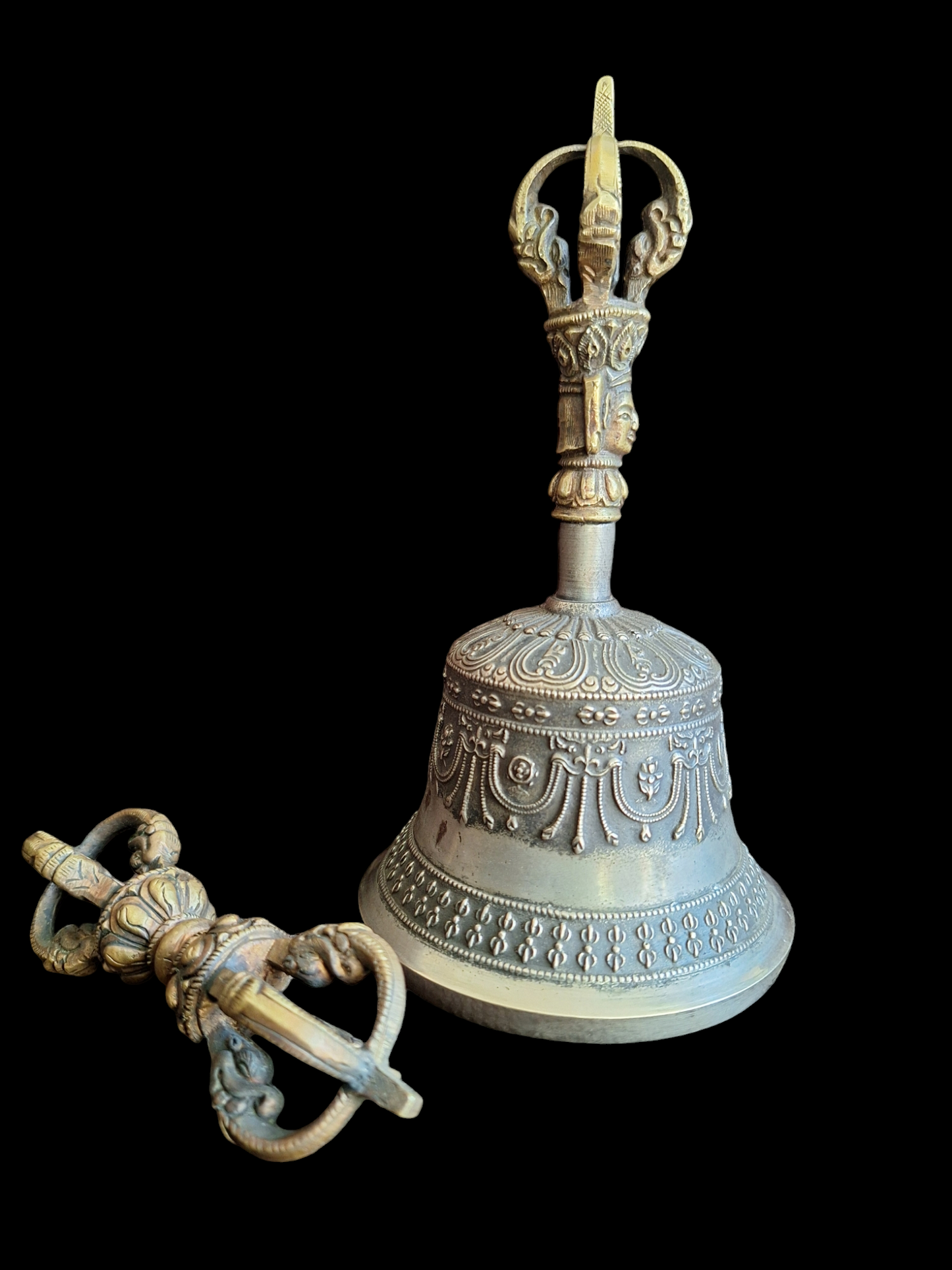 Vintage Tibetan Buddhist bell and dorje set