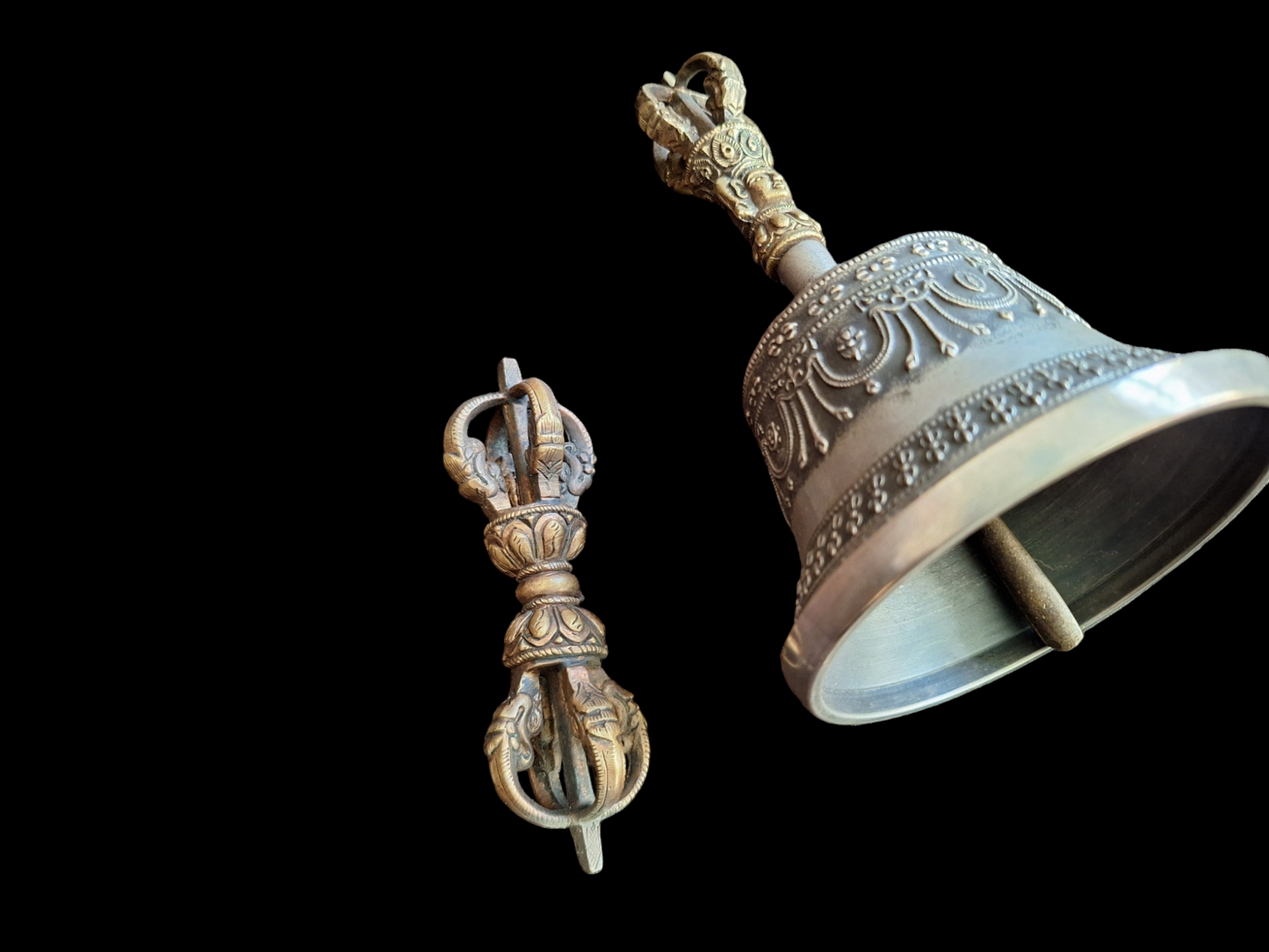 Vintage Tibetan Buddhist bell and dorje set