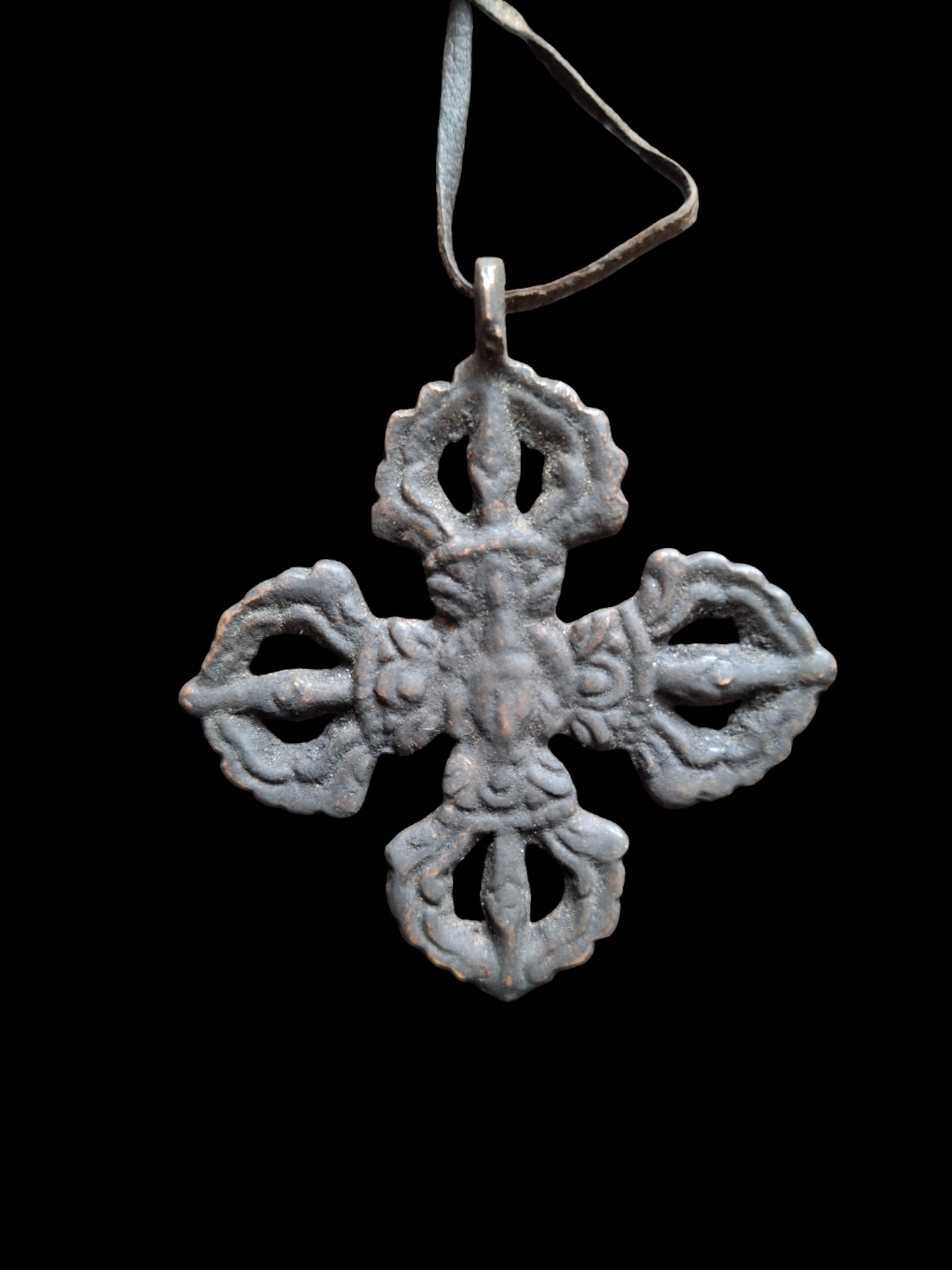 Old bronze double dorje pendant #3