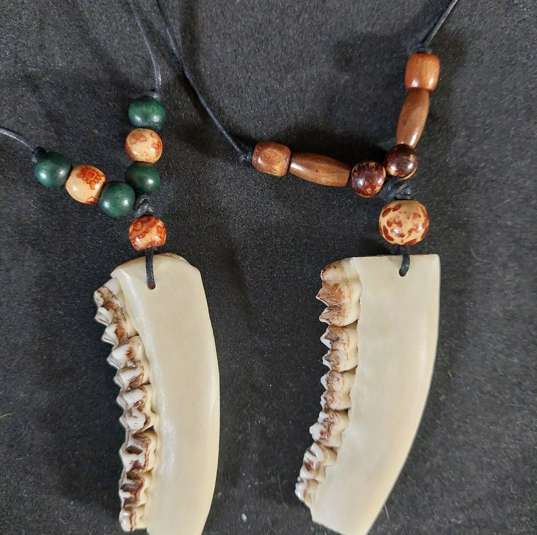 Roe deer jaw bone amulet necklace