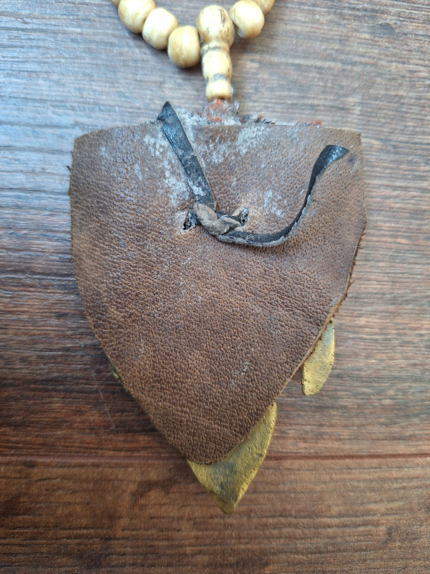Vintage Tibetan yak bone mala with trident pendant