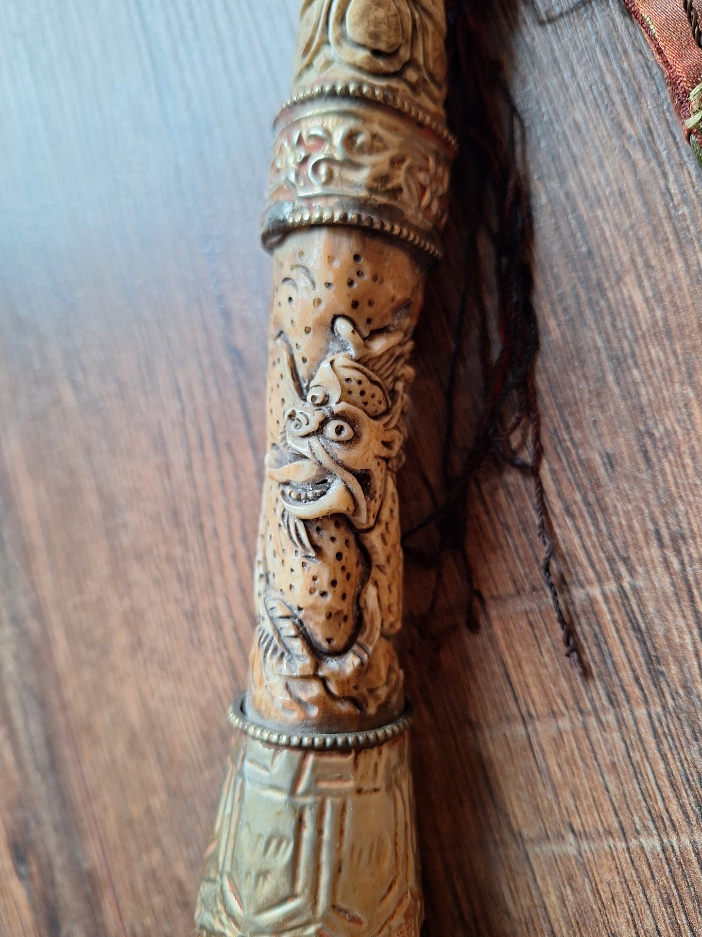Vintage Tibetan Buddhist carved yak bone kangling