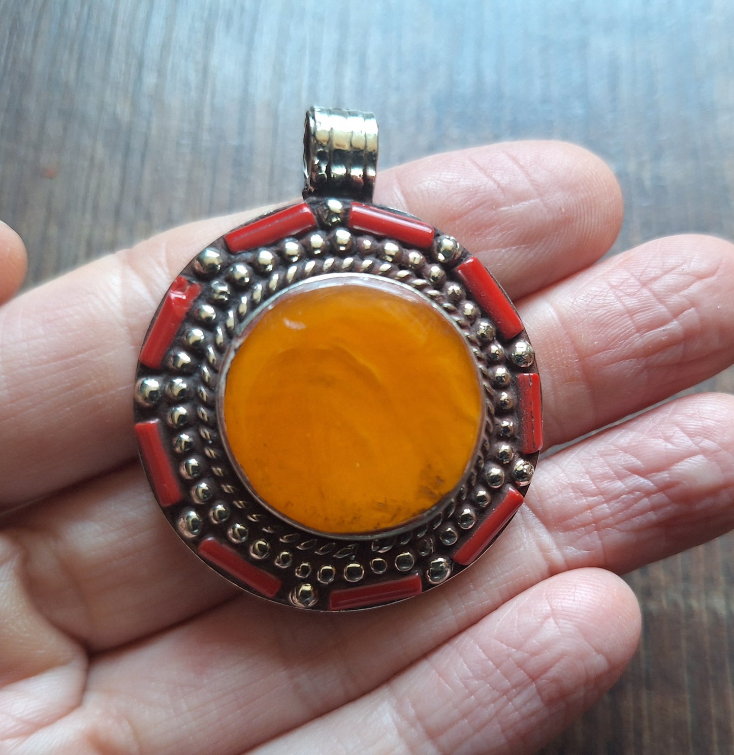 Tibetan silver and gemstone pendant