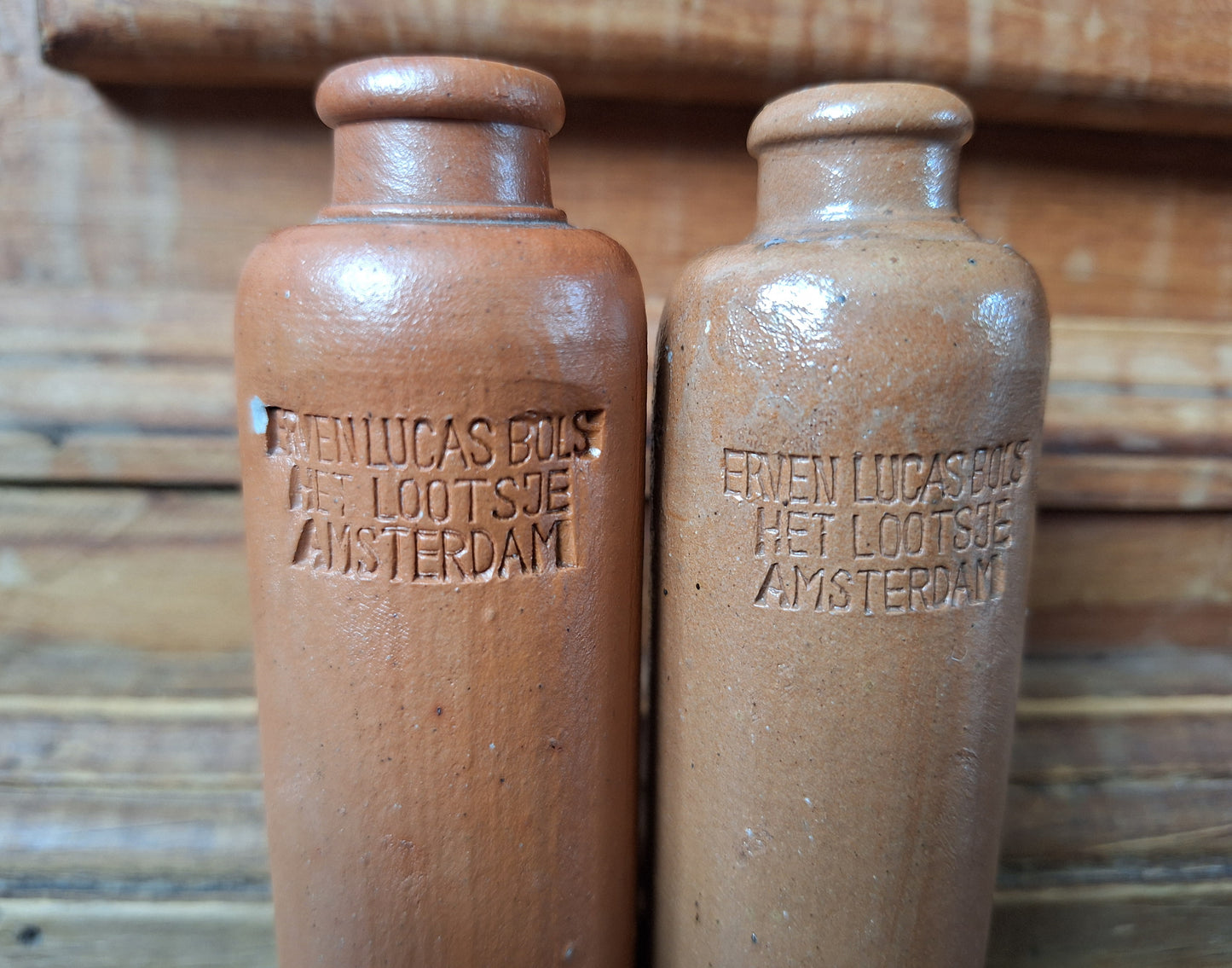 Vintage dutch earthenwaren jenever bottles, set of 2