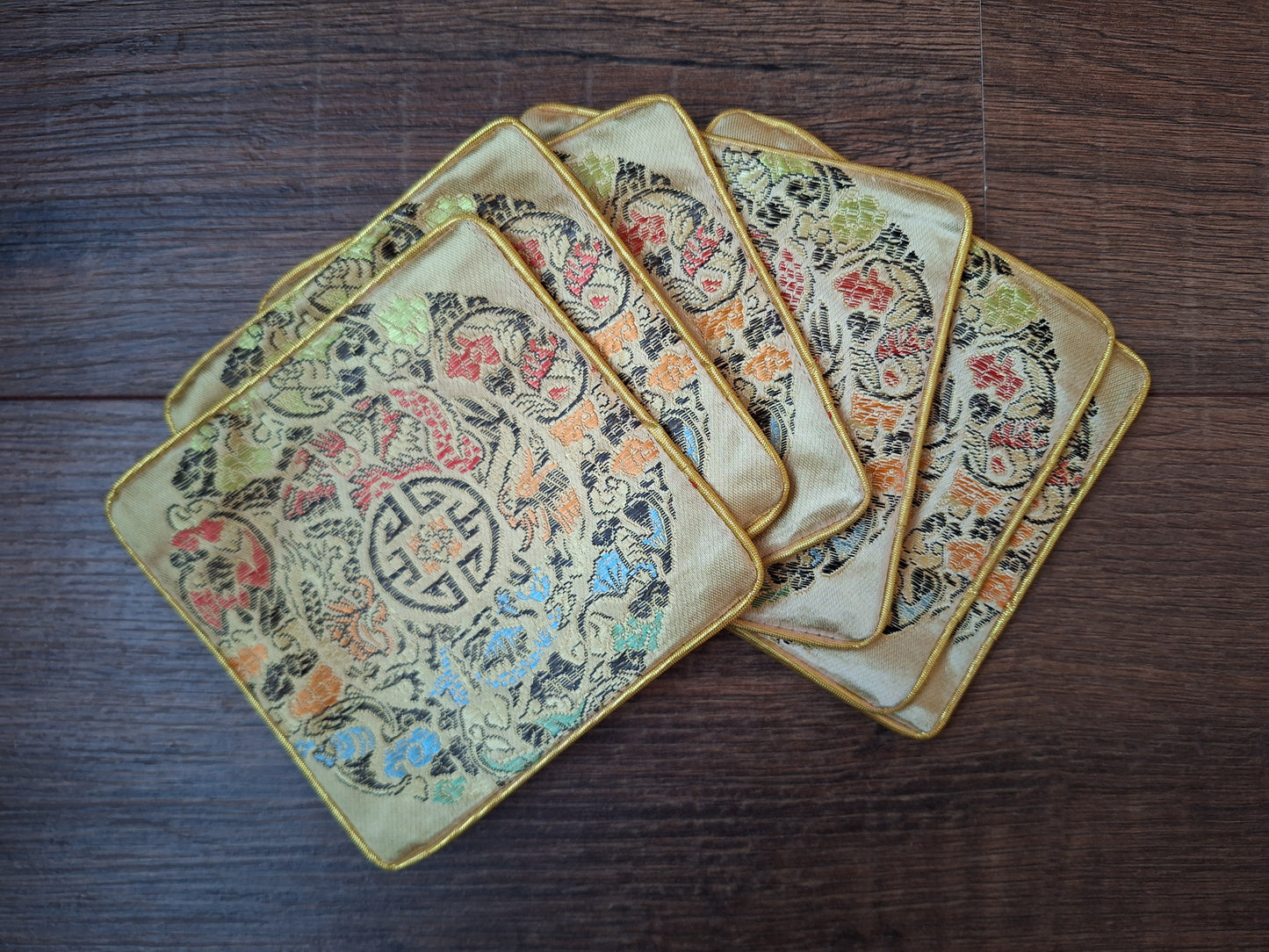 Chinese brocade coasters, set of 6