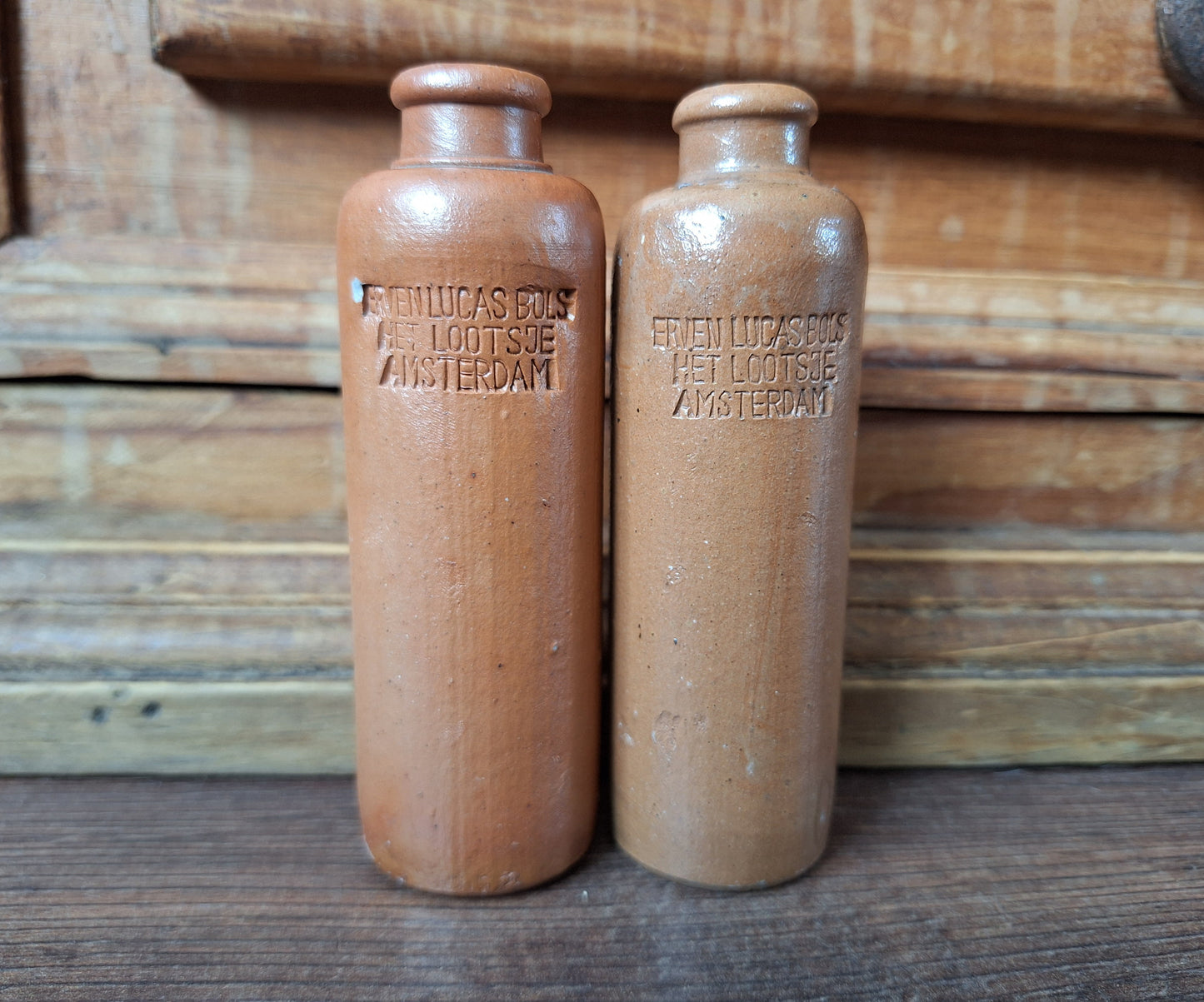 Vintage dutch earthenwaren jenever bottles, set of 2