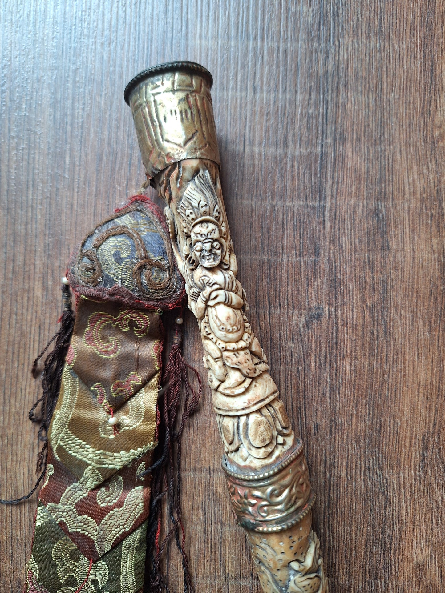 Vintage Tibetan Buddhist carved yak bone kangling