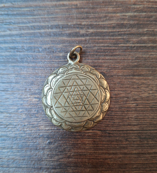 Vintage silver bronze pendant Sri Yantra