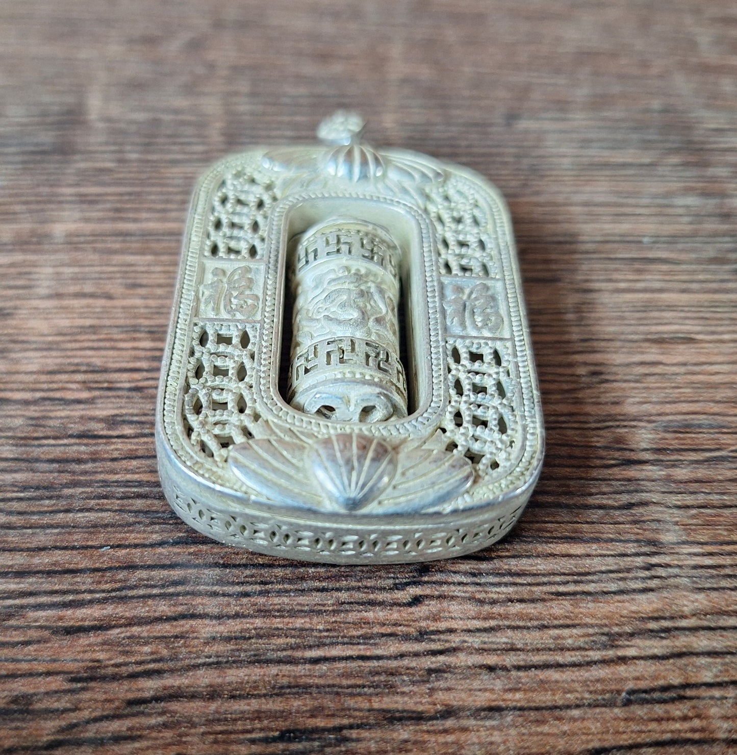 Vintage silver prayer wheel pendant