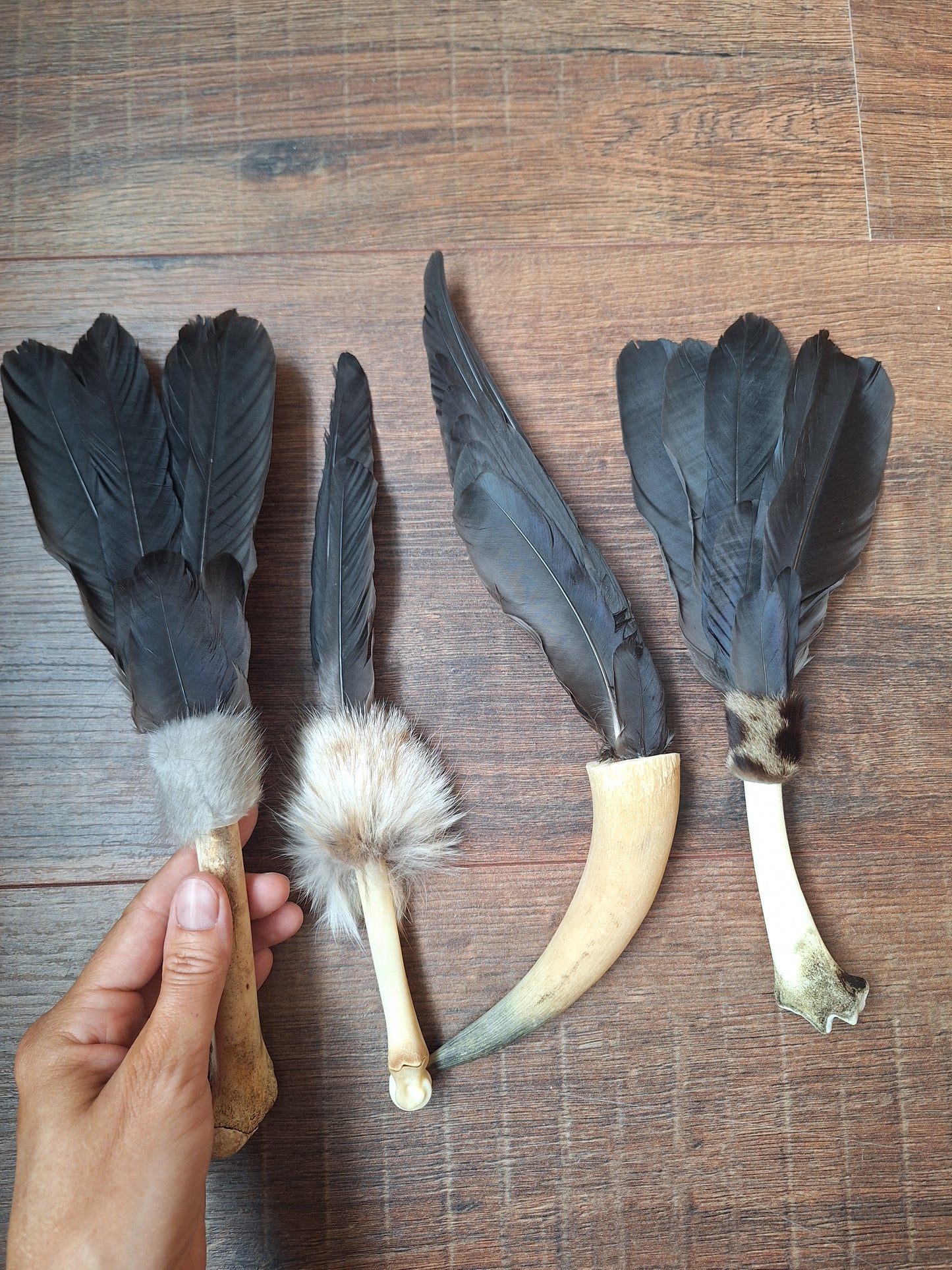 Bone feather fan Crow