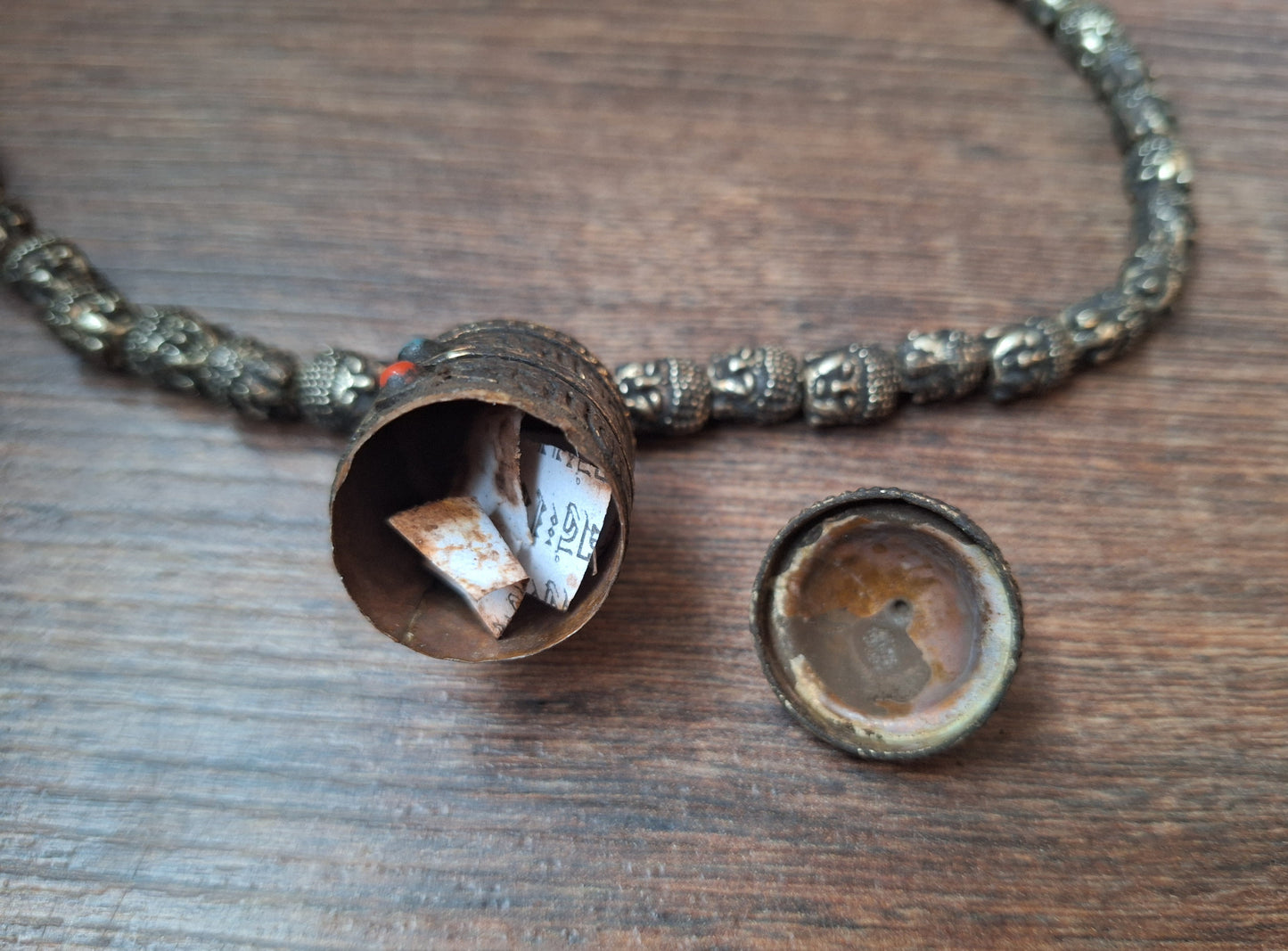 Vintage buddha head necklace with mantra locket, crafting project