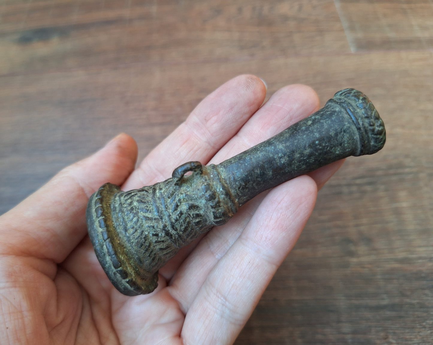 Antique bronze chillum pipe #2