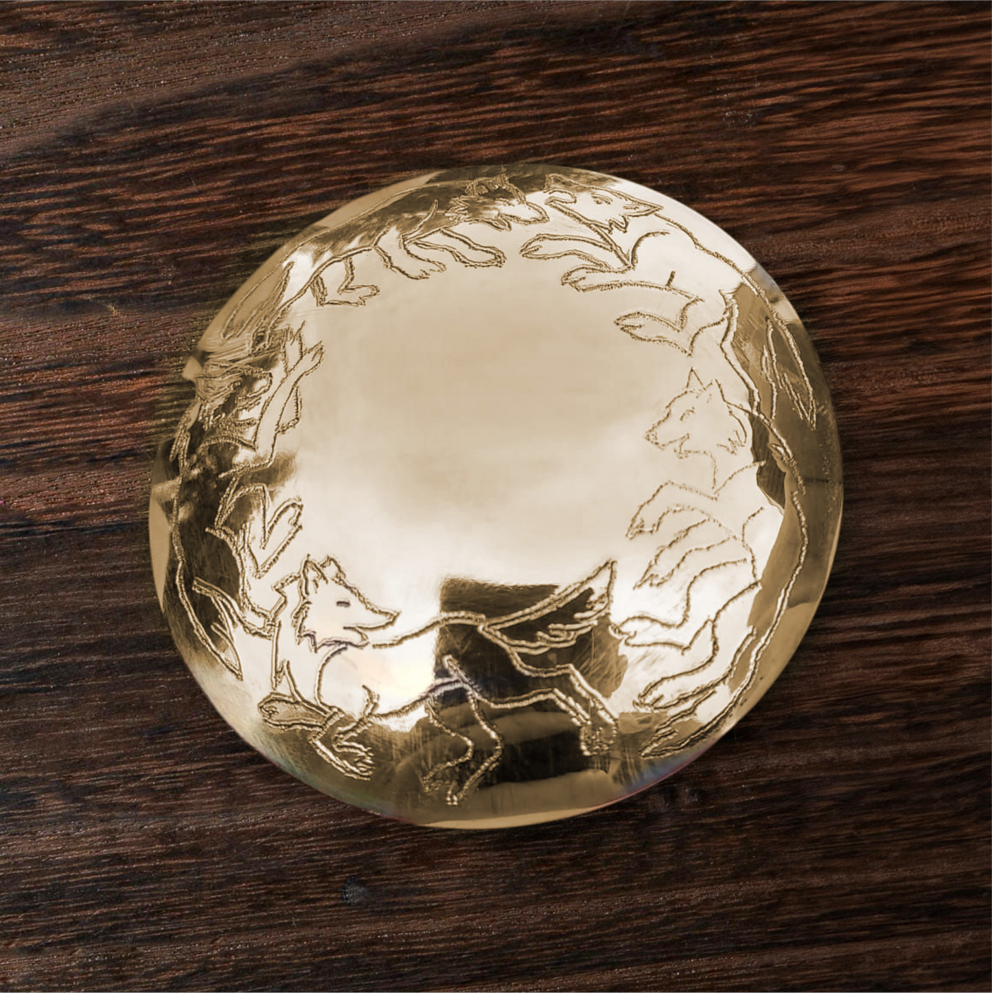 Spirit of the Wolf 8cm brass mirror