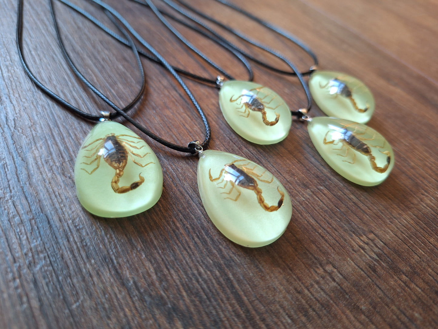 Scorpion in glow-in-the-dark resin neclace
