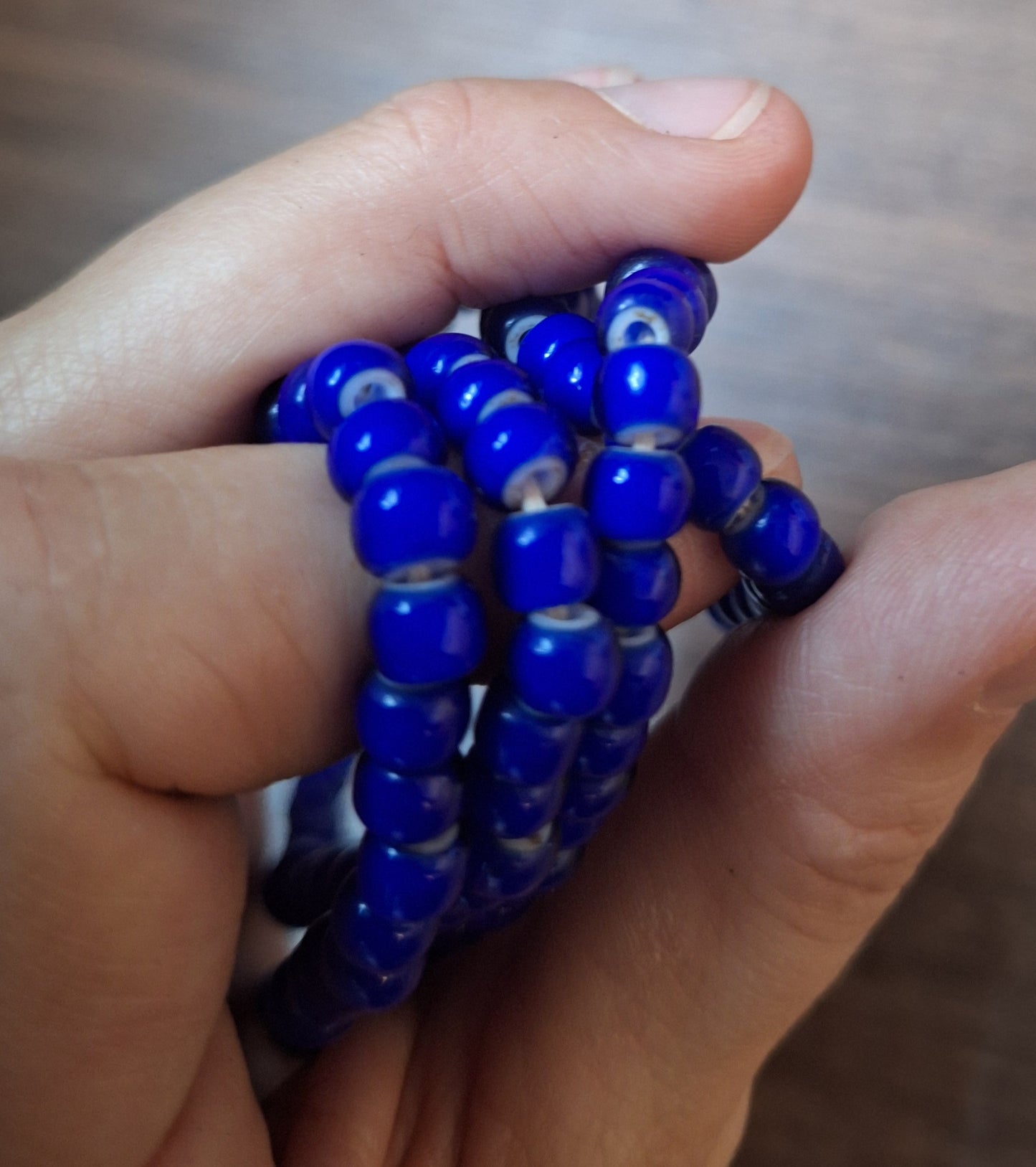 Blue glass bead strand
