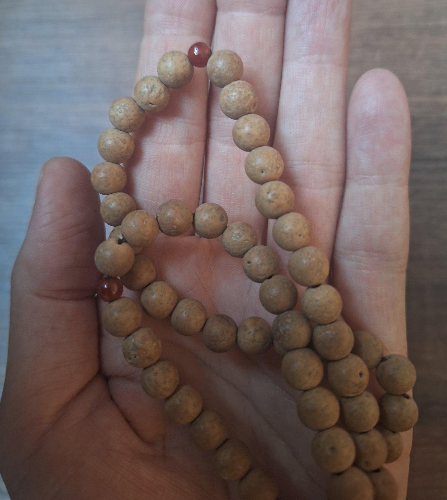 Vintage bodhi seed mala with Feet of the Buddha pendant