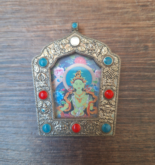 Alpaca metal gau pendant Green Tara