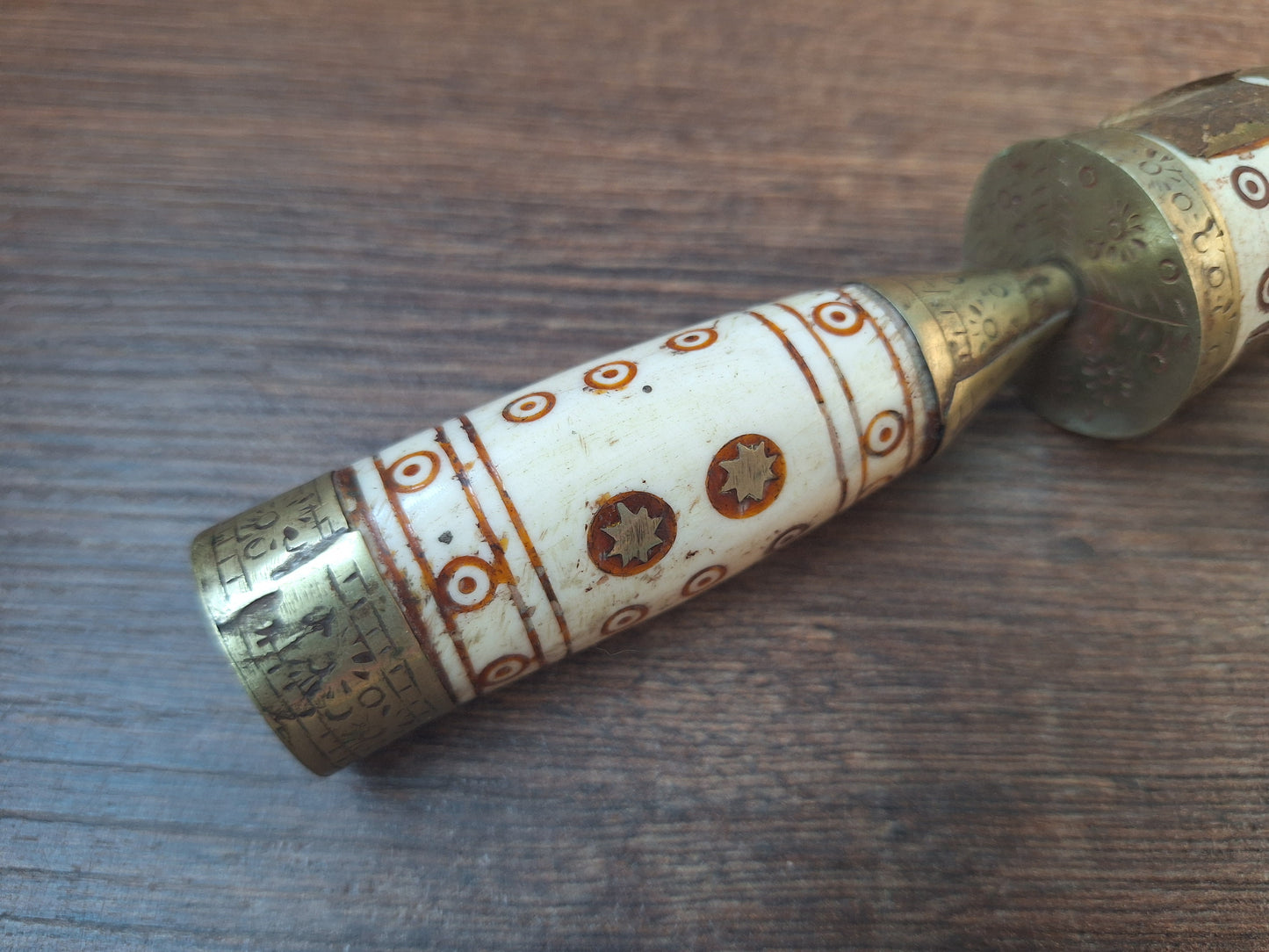 Vintage Tibetan silver and yak bone prayer wheel