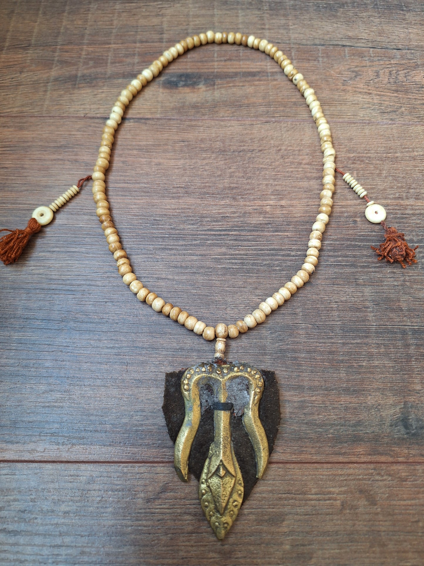 Vintage Tibetan yak bone mala with trident pendant