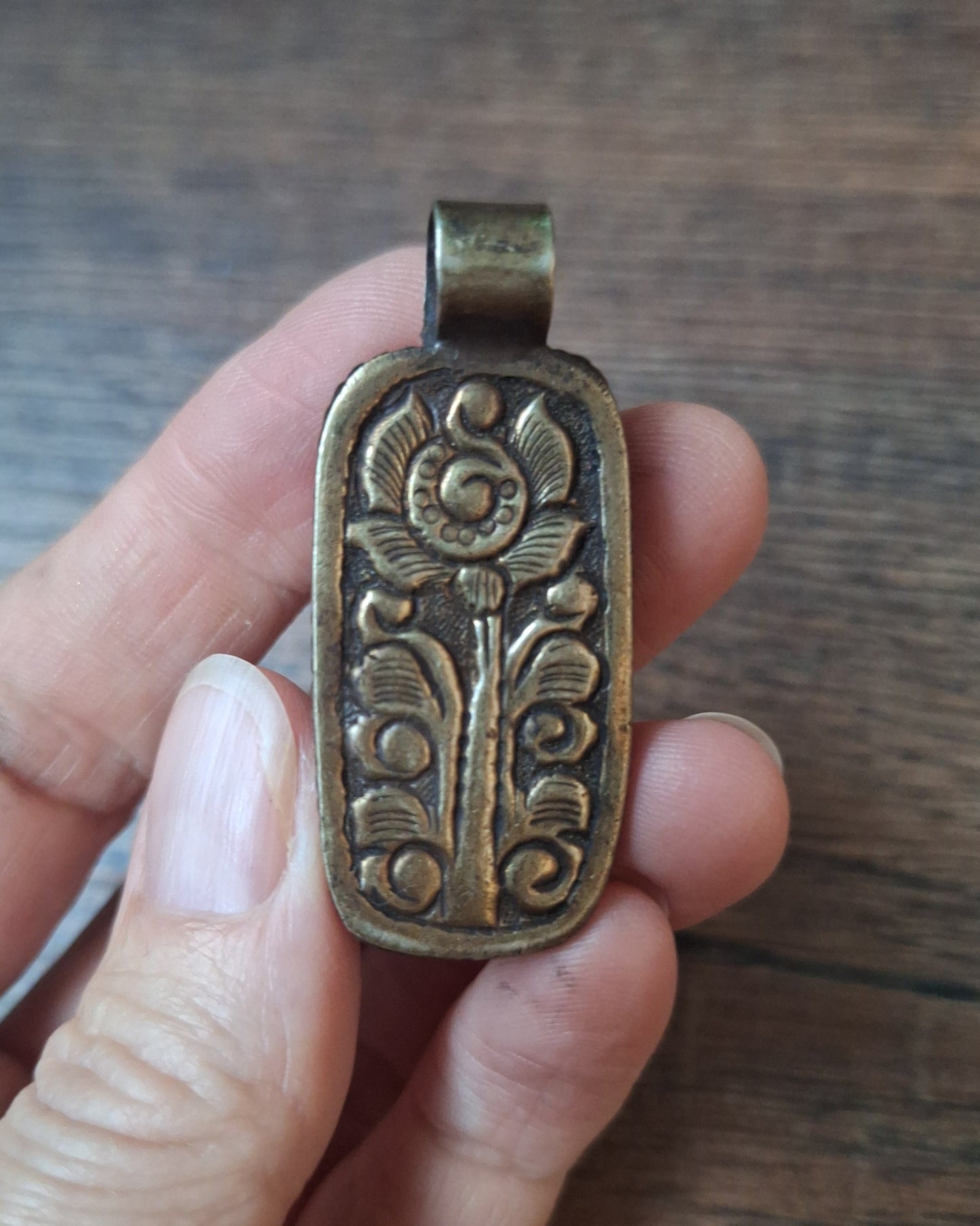 Vintage Tibetan silver and amber pendant