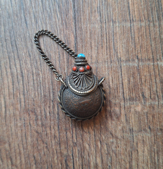 Vintage Tibetan silver and copper snuff bottle