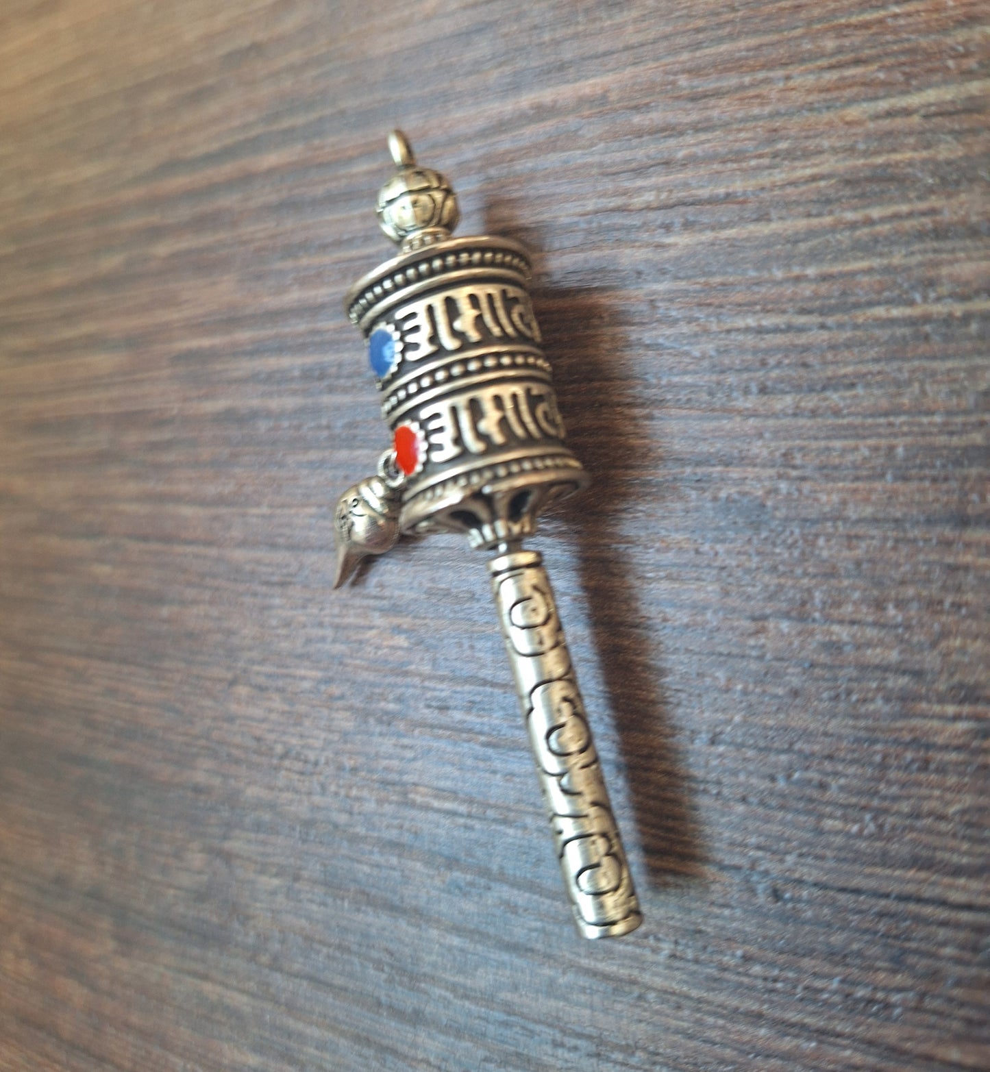 Tibetan silver prayer wheel pendant