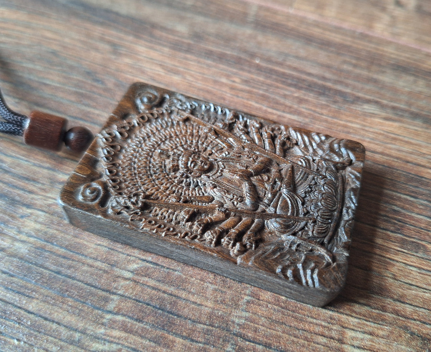 Necklace with wooden pendant Avalokiteshvara