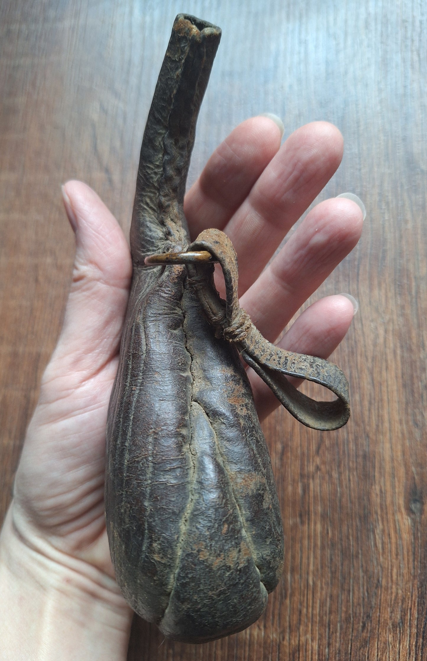 19th century Persian 'camel scrotum' powder flask