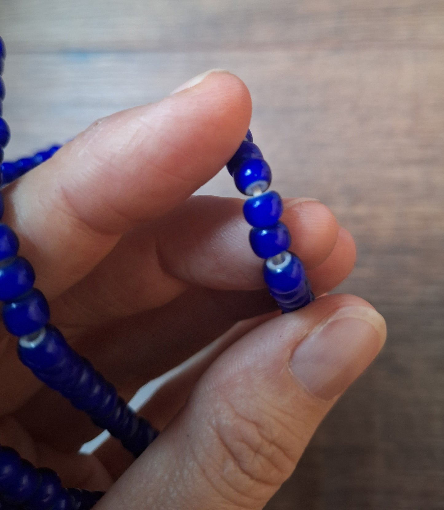 Blue glass bead strand