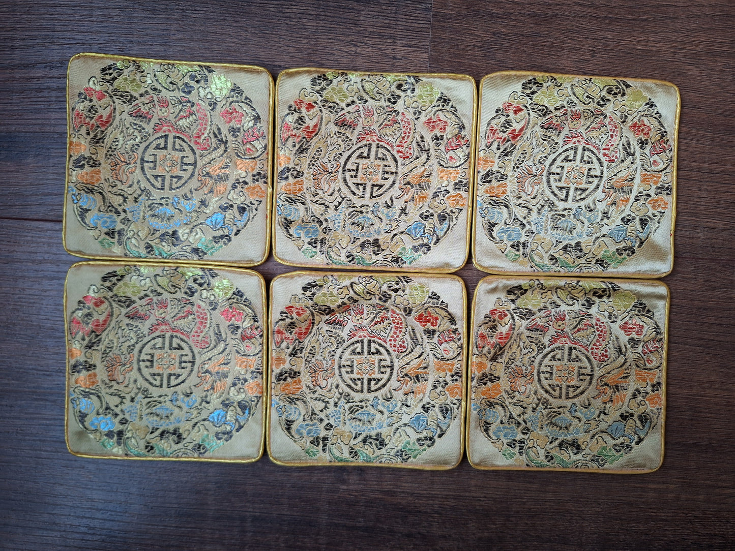Chinese brocade coasters, set of 6