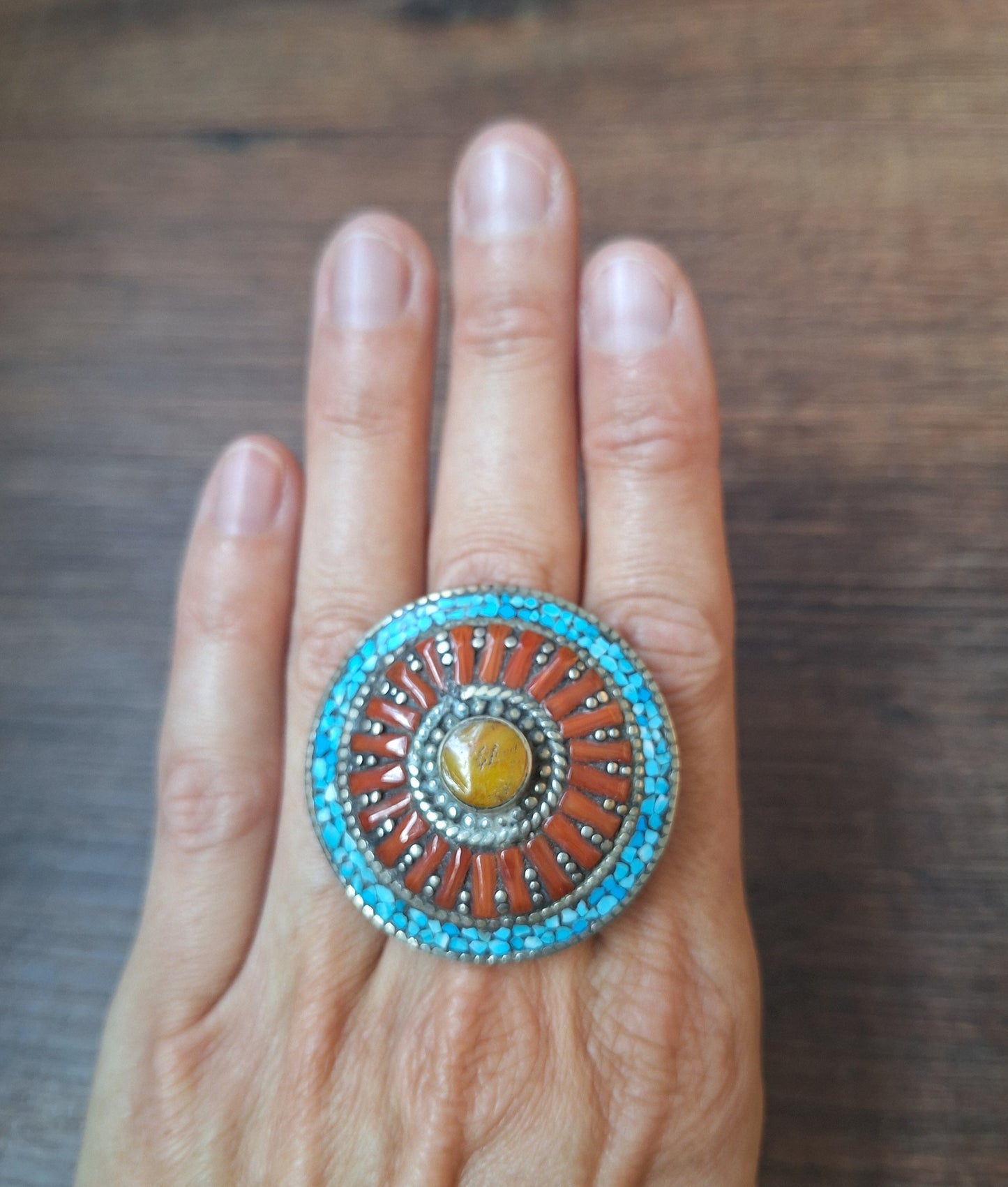 Tibetan silver and gemstone ring