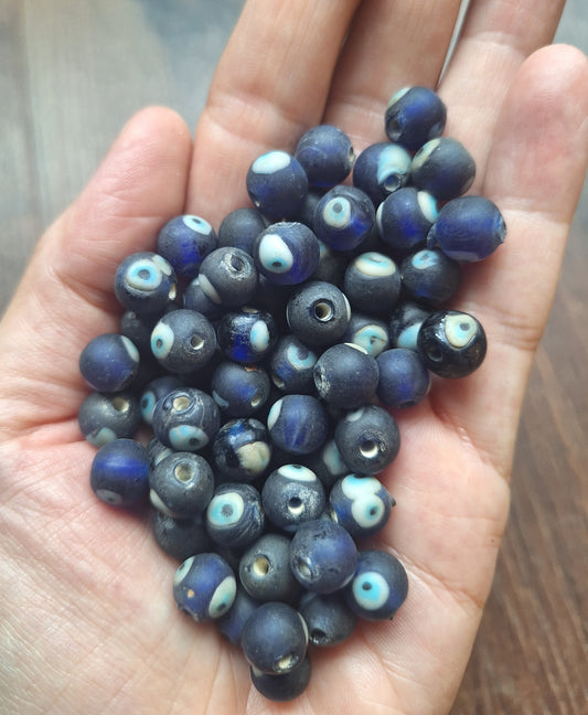 Vintage glass beads Eye, dark blue, set of 10