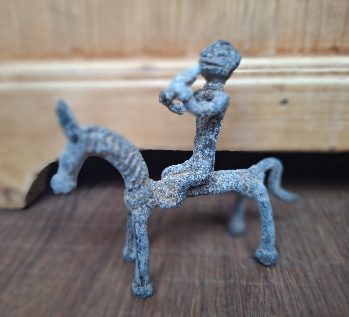 Antique Jajarkot tribal man on horse figurine