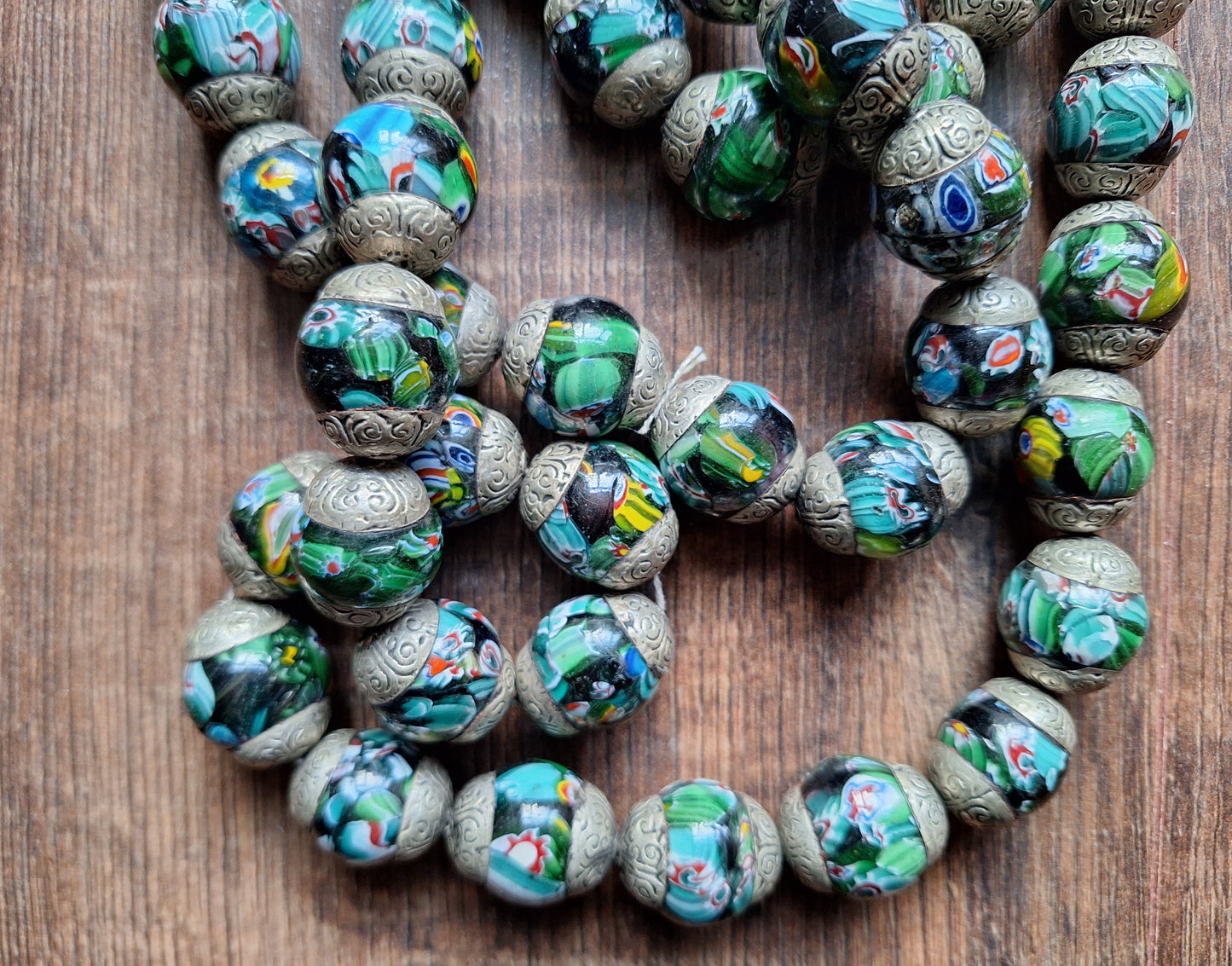 Vintage glass millefiori bead strand