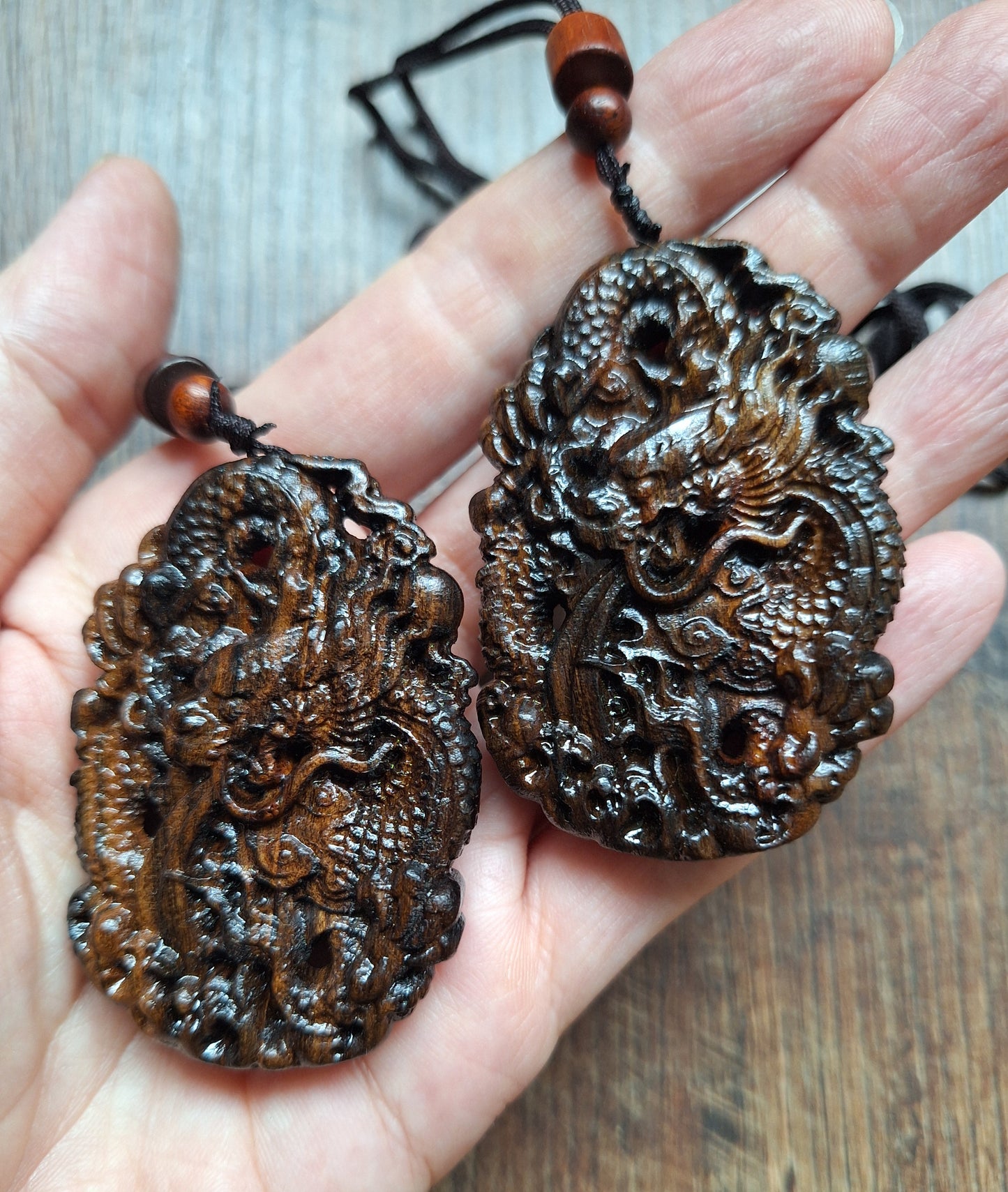 Necklace with wooden pendant Dragon