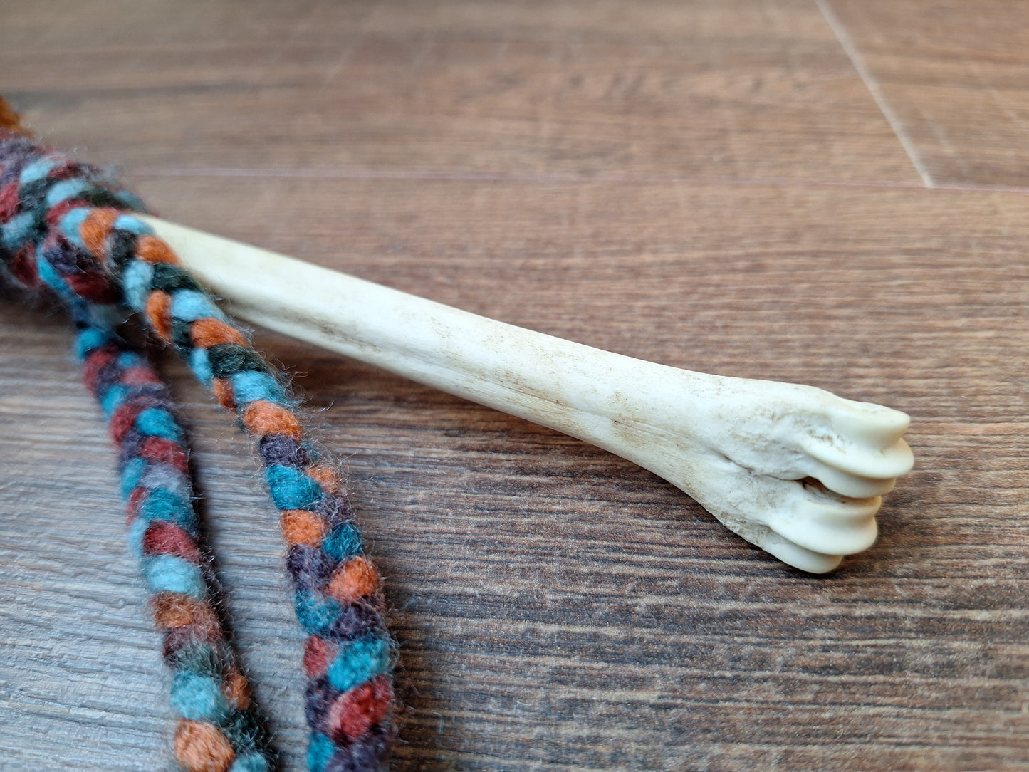 Horse hide and roe deer leg bone rattle