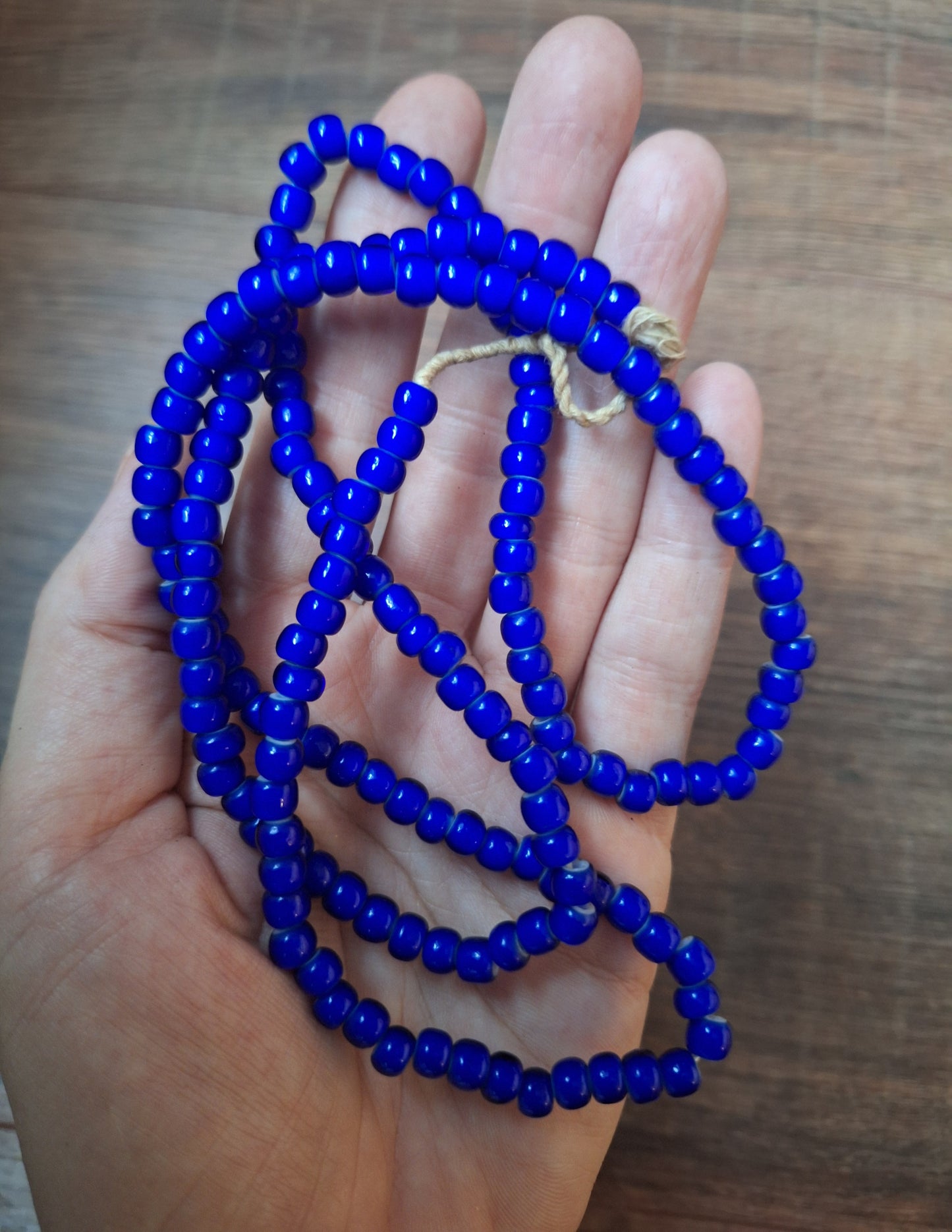 Blue glass bead strand