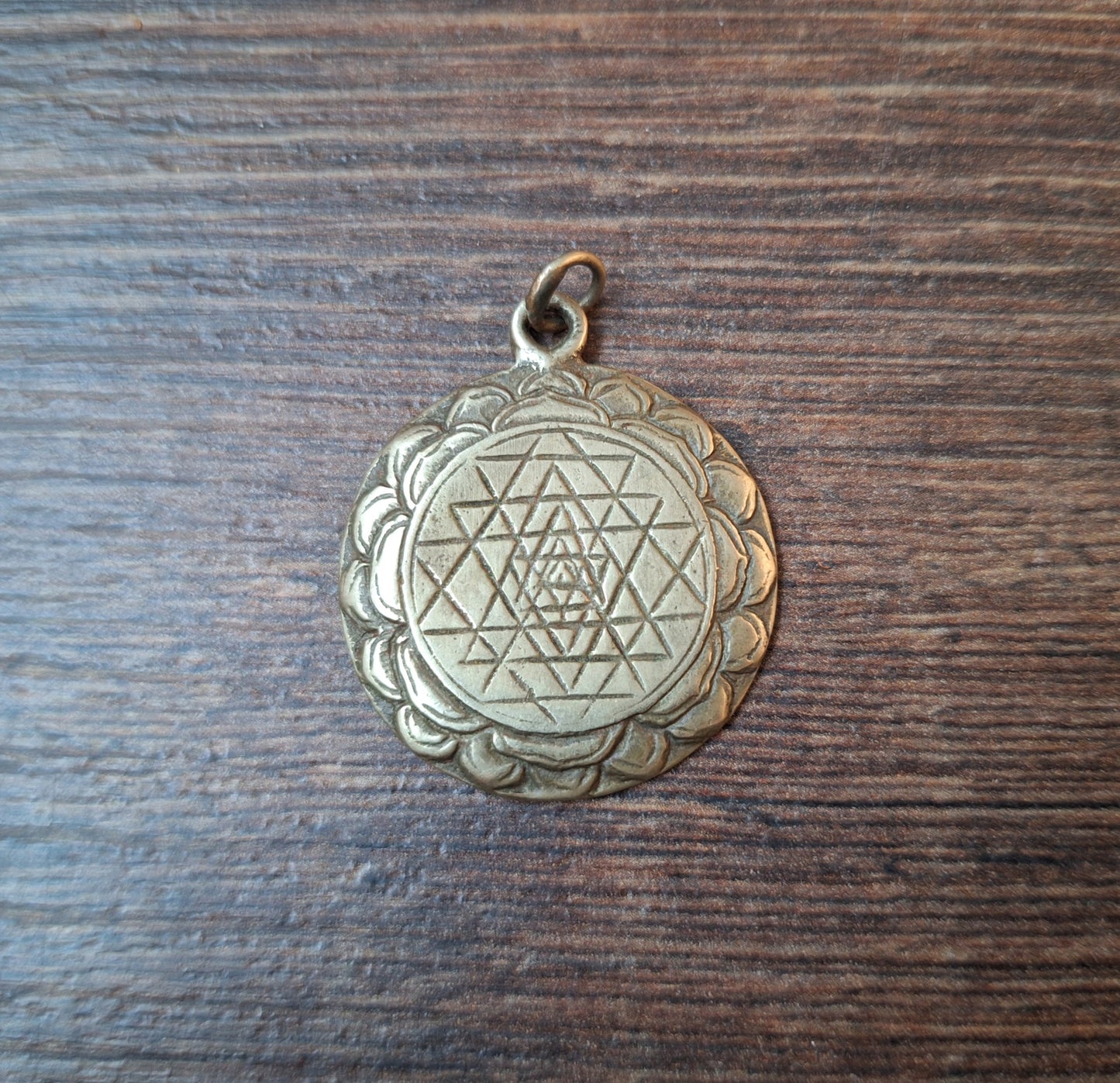 Vintage silver bronze pendant Sri Yantra