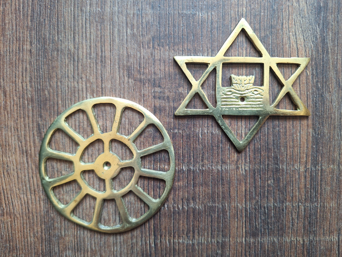 Vintage brass pendant set The Mother and Sri Aurobindo