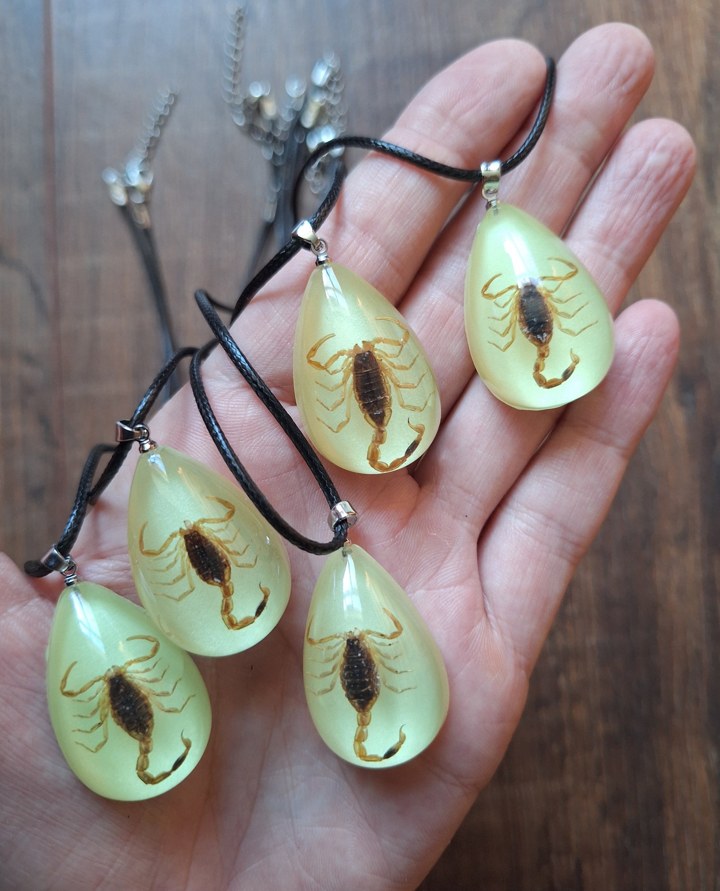 Scorpion in glow-in-the-dark resin neclace