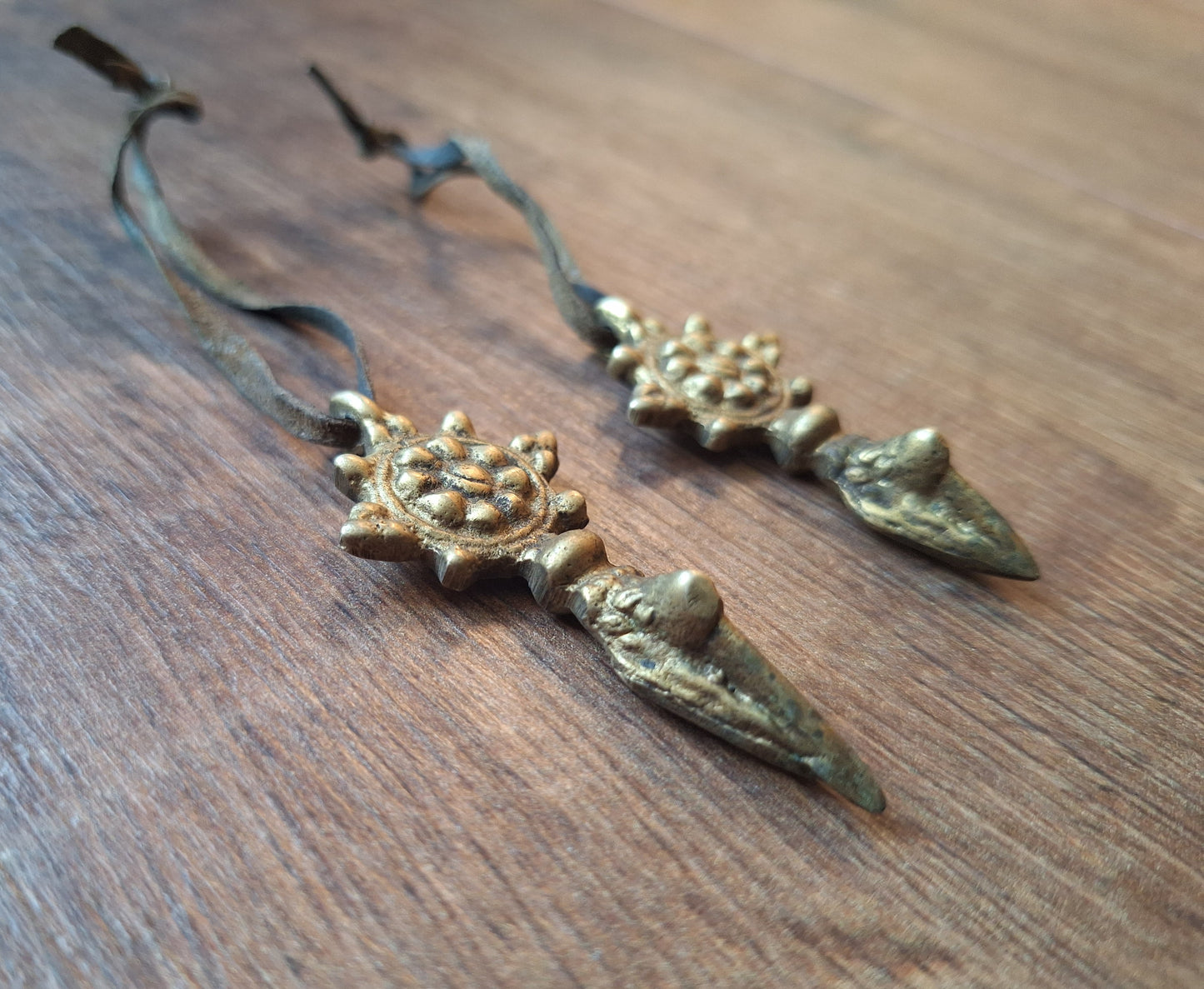 Vintage brass phurba pendant Dharma Wheel