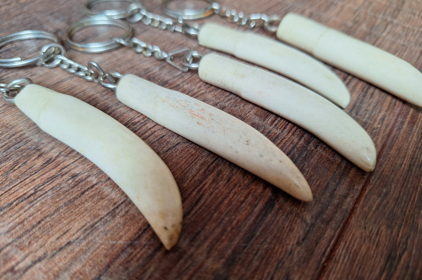 Vintage Tibetan keychain with bone carved tooth