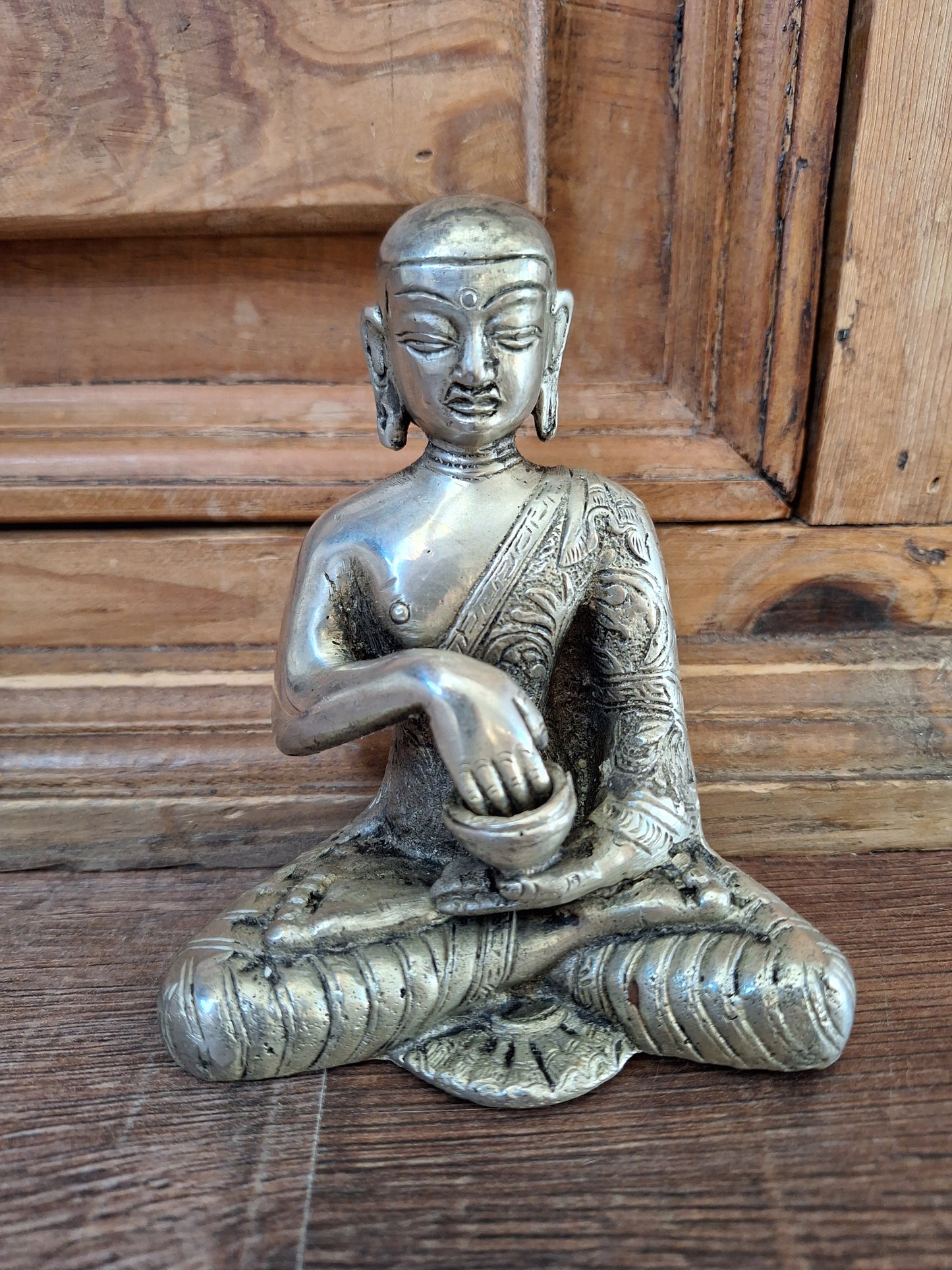 Vintage white metal Shakyamuni Buddha statue